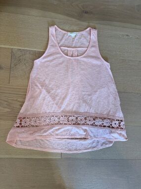 Anthropologie Painted Threads Pale Pink or Peach Crochet-Trim Tank Top size S